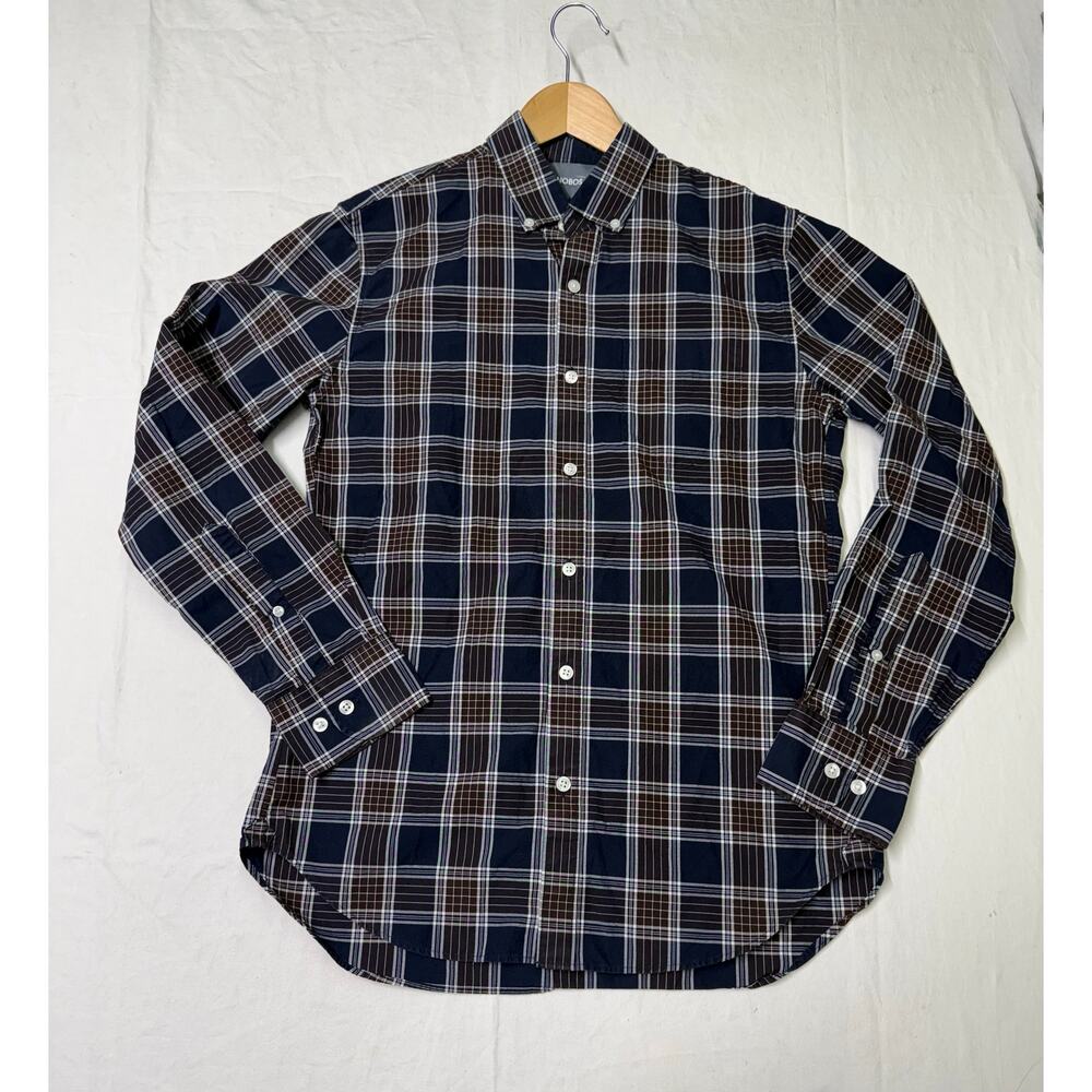 Bonobos Slim Fit Shirt Mens small  Blue /brown Plaid Button down have flaw